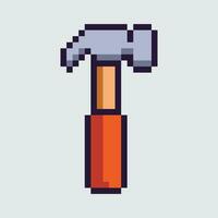 pixel art hammer icon vector illustration