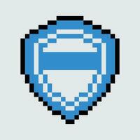 a pixel shield icon on a gray background vector