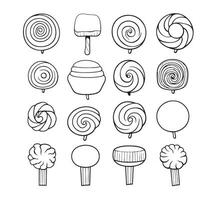 Hand drawn candy set. Doodle sketch style. Set of various elements doodles. vector