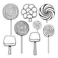 Hand drawn candy collection. Doodle sketch style. Set of various elements doodles. vector