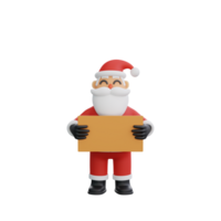 3d rendering of Santa holding a wooden board png