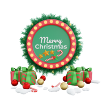 3D illustration of a festive Christmas wreath greetings decoration png