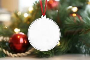 AI generated Blank Round Shape Christmas Ornament, Christmas Ornament Mockup photo