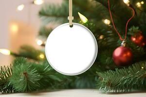 AI generated Blank Round Shape Christmas Ornament, Christmas Ornament Mockup photo