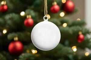 AI generated Blank Round Shape Christmas Ornament, Christmas Ornament Mockup photo