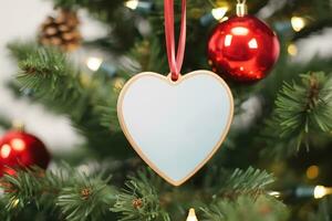 ai generado blanco corazón forma Navidad ornamento, Navidad ornamento Bosquejo foto