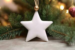 AI generated Blank Star Shape Christmas Ornament, Christmas Ornament Mockup photo