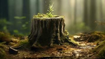 AI generated A Young Tree Emerging from Old Tree Stump photo