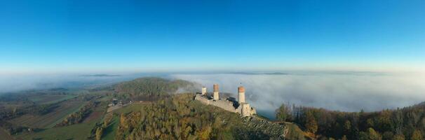 Checiny Castle near kielce,panorama Aerial drone. Poland photo