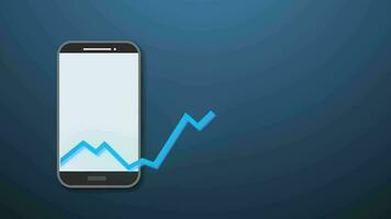 handel med mobil telefon Ansökan. finansiera Graf investering handel företag stock utbyta med mobil telefon, bar Diagram. 2d animering video antal fot