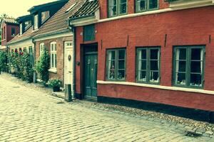 calle con antiguo casas desde real pueblo costilla en Dinamarca foto