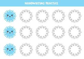 Tracing lines for kids with cute snowflakes. Writing practice. vector