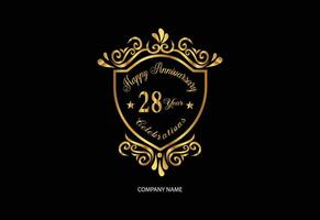 28 anniversary celebration logotype with handwriting golden color elegant design vector