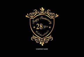 28 anniversary celebration logotype with handwriting golden color elegant design vector