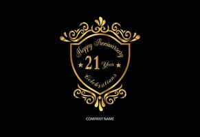 21 aniversario celebracion logotipo con escritura dorado color elegante diseño vector