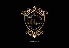 11 anniversary celebration logotype with handwriting golden color elegant design vector