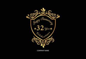 32 anniversary celebration logotype with handwriting golden color elegant design vector