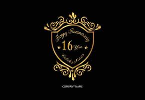 16 anniversary celebration logotype with handwriting golden color elegant design vector