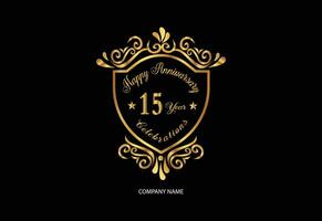 15 anniversary celebration logotype with handwriting golden color elegant design vector