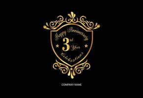 3rd anniversary celebration logotype with handwriting golden color elegant design vector