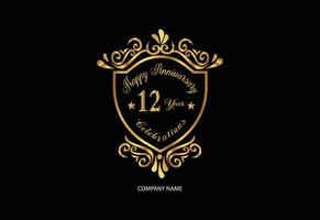 12 anniversary celebration logotype with handwriting golden color elegant design vector
