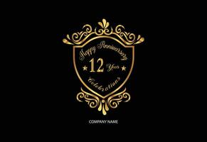 12 anniversary celebration logotype with handwriting golden color elegant design vector