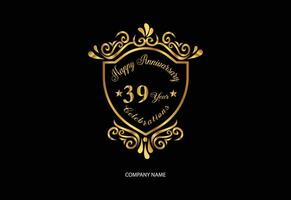 39 anniversary celebration logotype with handwriting golden color elegant design vector