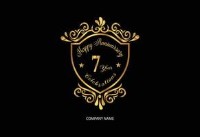 7 anniversary celebration logotype with handwriting golden color elegant design vector