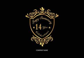 14 anniversary celebration logotype with handwriting golden color elegant design vector