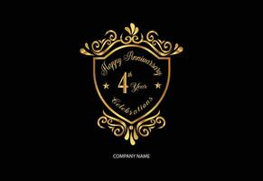 4th anniversary celebration logotype with handwriting golden color elegant design vector