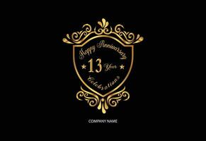 13 anniversary celebration logotype with handwriting golden color elegant design vector