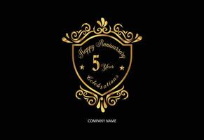 5 anniversary celebration logotype with handwriting golden color elegant design vector