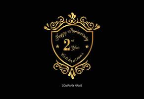 2nd anniversary celebration logotype with handwriting golden color elegant design vector