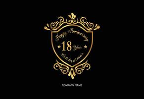 18 anniversary celebration logotype with handwriting golden color elegant design vector