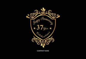 37 anniversary celebration logotype with handwriting golden color elegant design vector