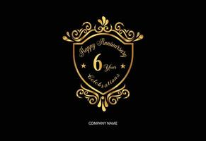 6 anniversary celebration logotype with handwriting golden color elegant design vector