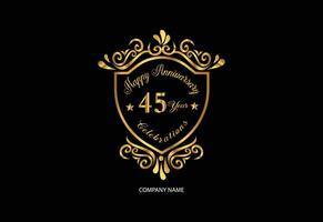 45 aniversario celebracion logotipo con escritura dorado color elegante diseño vector