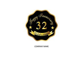 32 aniversario celebracion logotipo con escritura dorado color elegante diseño vector