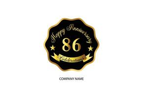 86 aniversario celebracion logotipo con escritura dorado color elegante diseño vector