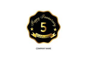 5 anniversary celebration logotype with handwriting golden color elegant design vector