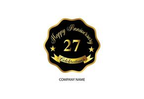 27 anniversary celebration logotype with handwriting golden color elegant design vector