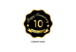 10 aniversario celebracion logotipo con escritura dorado color elegante diseño vector