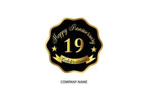 19 aniversario celebracion logotipo con escritura dorado color elegante diseño vector