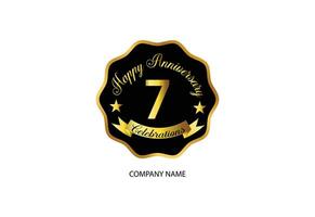 7 anniversary celebration logotype with handwriting golden color elegant design vector