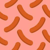 sausage seamless pattern. Background meat product raw smoked sausage stick and slices. Meat delicacy print, vector illustration