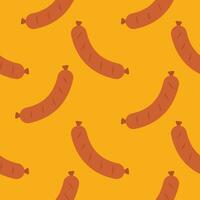 sausage seamless pattern. Background meat product raw smoked sausage stick and slices. Meat delicacy print, vector illustration