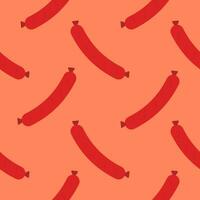 sausage seamless pattern. Background meat product raw smoked sausage stick and slices. Meat delicacy print, vector illustration