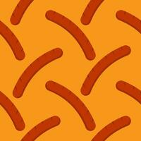 sausage seamless pattern. Background meat product raw smoked sausage stick and slices. Meat delicacy print, vector illustration