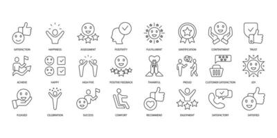 Satisfaction icons set. Set of editable stroke icons.Vector set of Satisfaction vector