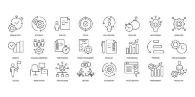 Productivity icons set. Set of editable stroke icons.Vector set of Productivity vector